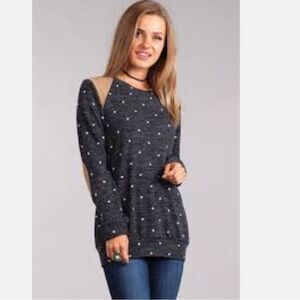 Simply Gray Brown Polka Dot Long Sleeve Top XS